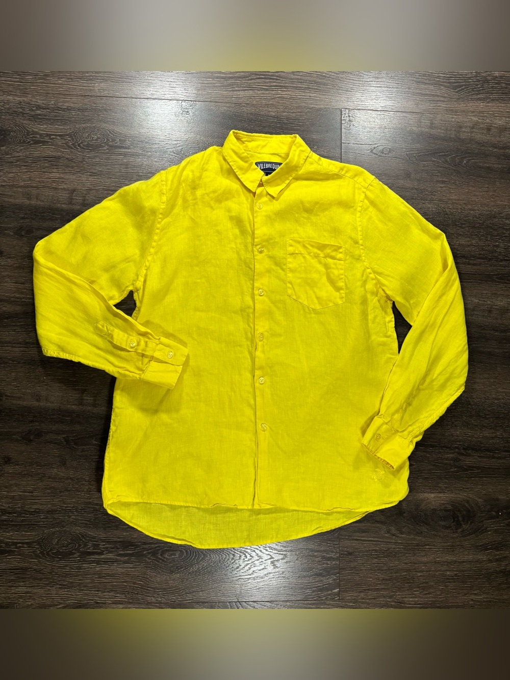 Vilebrequin Bright Yellow Linen Casual Button-Down Shirt 100% Linen Size Large
